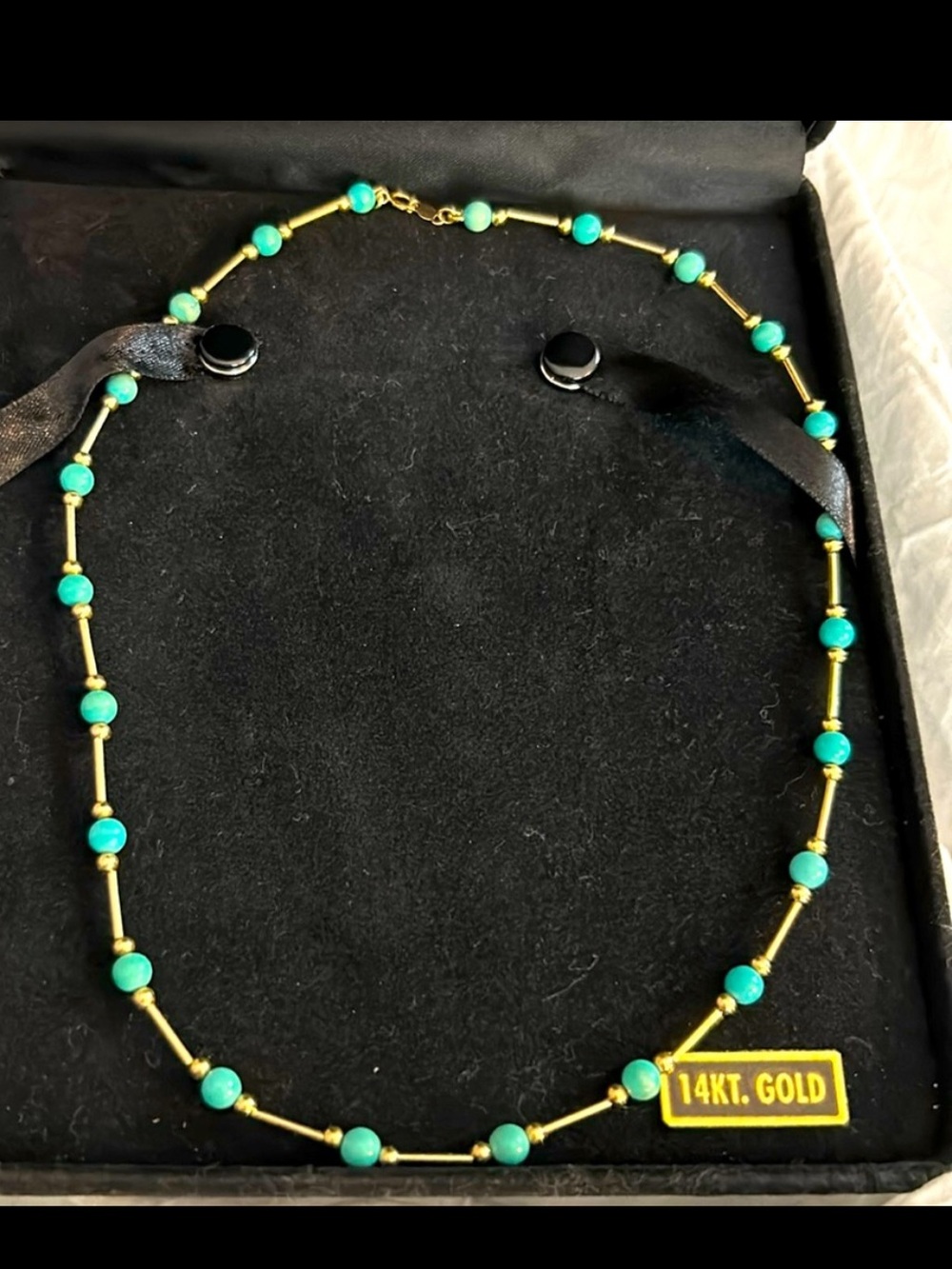 14KT Gold Turquoise Bead Necklace - Elegant Women’s Necklace